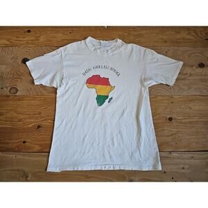 Nkosi Sikeleli Afrika Nero Roots Africa T-Shirt Double Sided White Sz L 1990s